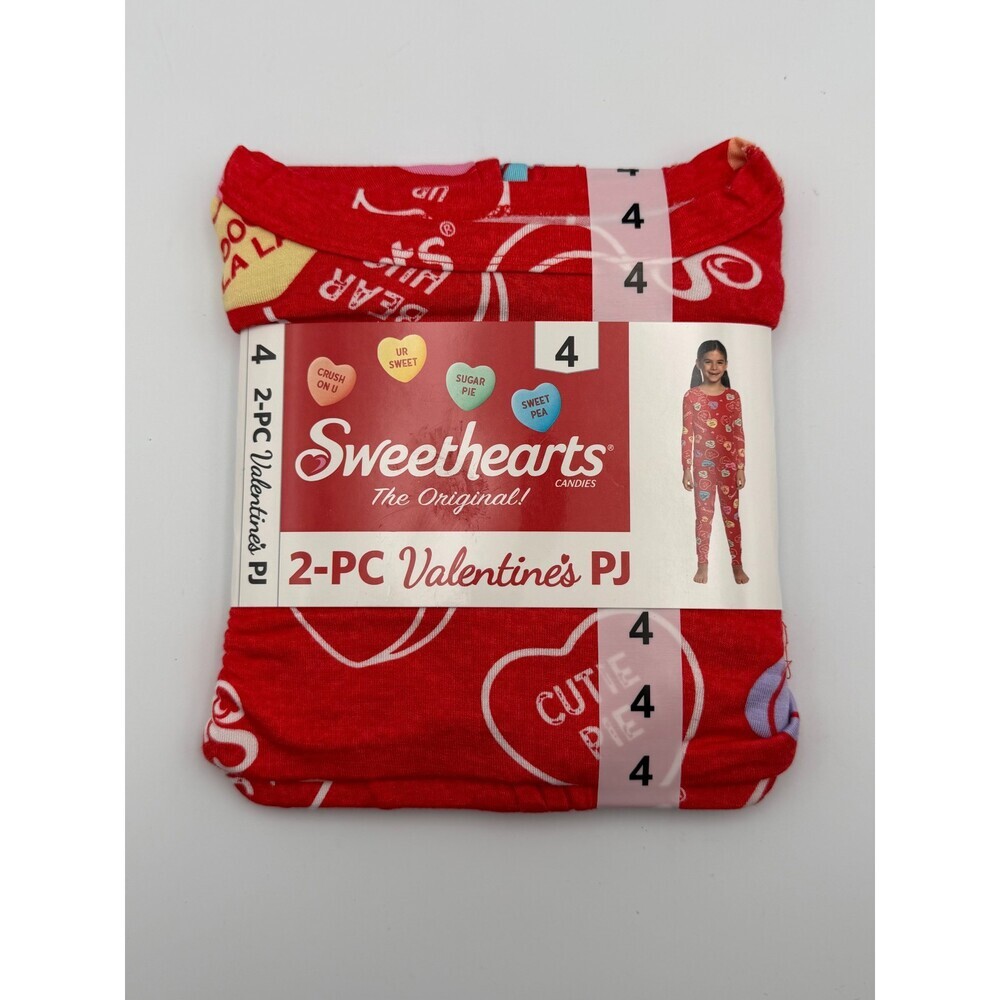 NWT Sweethearts Valentines Candy Hearts Print Pajama Set Girls 4 Red Casual Wear